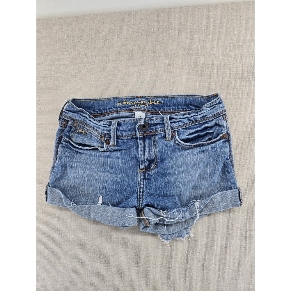 vtg y2k Abercrombie Shorts Girls 10 Blue Distressed Denim Cutoff Frayed Raw Hem